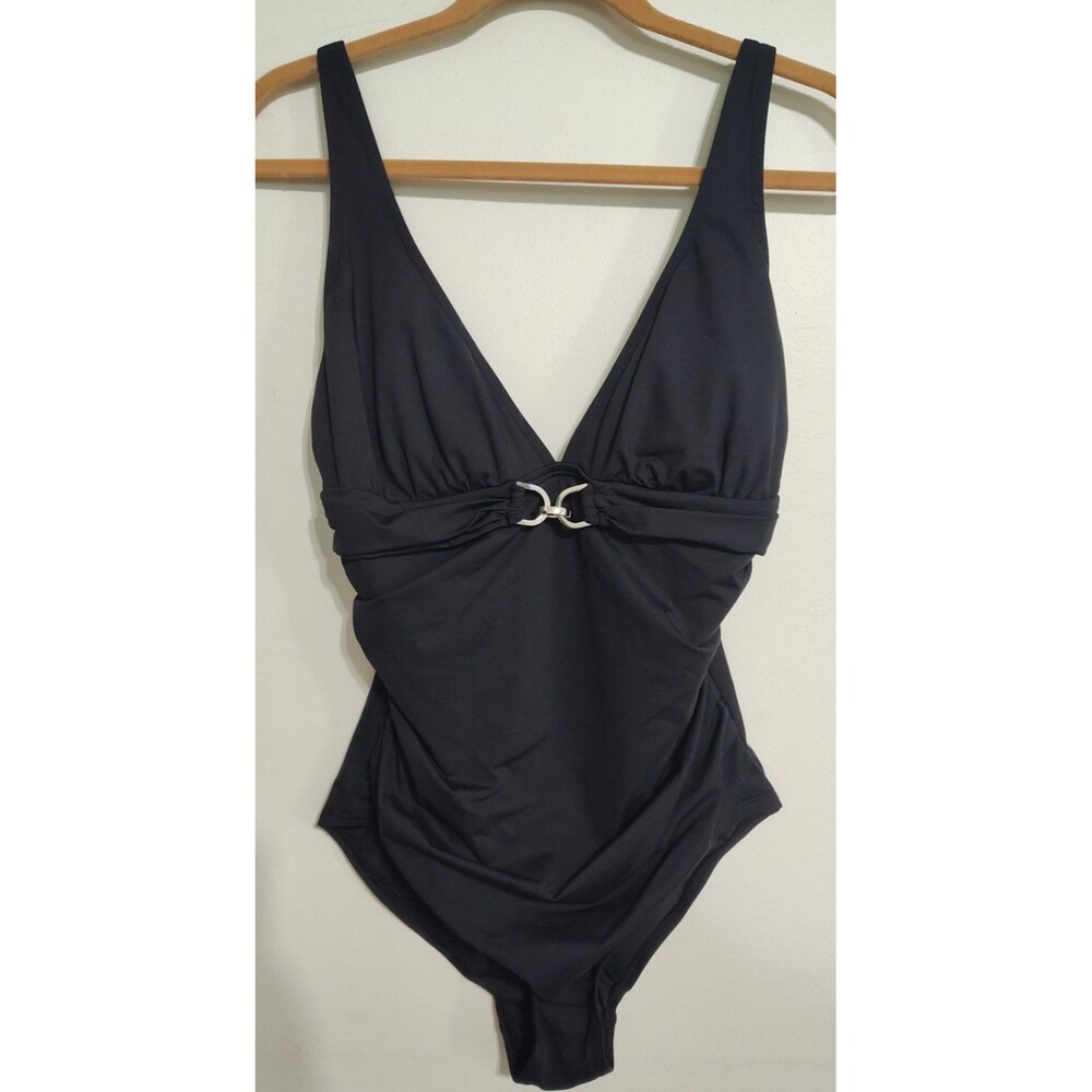 MICHAEL KORS O-RING ONE PIECE SWIMWEAR, BLACK , SIZE 12 CLASSIC SWIMSUIT LADIES